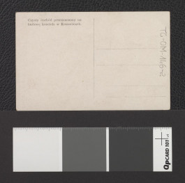 reprodukcja barwnej akwareli w formie karty pocztowej przedstawiającej projekt miejscowego kościoła według projektu krakowskiego architekta Jana Stobieckiego, skan 4