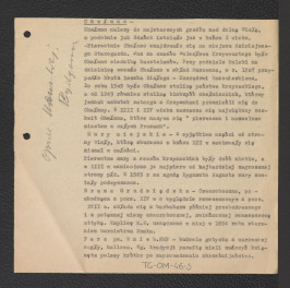 wypis z opracowania Wojewódzkiego Konserwatora Zabytków dot. tamtejszych obiektów zabytkowych, skan 1