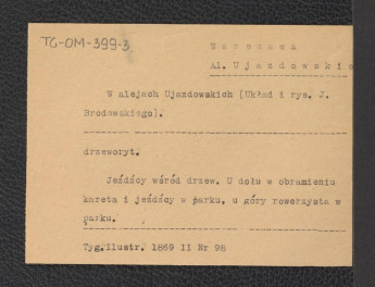 fiszka wzmiankująca reprodukcję drzeworytu zamieszczonego w „Tygodniku Ilustrowanym” nr 98, t. II (1869), skan 1