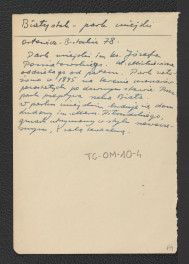 wypis z Orłowicz M., Przewodnik ilustrowany po województwie białostockim z ilustracjami, planami i mapami, Białystok 1937, s. 78 dotyczący usytuowania pałacowego parku, skan 1