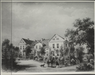 ilustracja z pracy "Pałace i zamki w Poznańskim w artystycznych, barwnych i wiernie z natury odtworzonych ilustracjach wraz z towarzyszącym im tekstem. Wydane przez Aleksadra Ducknera nadwornego księgarza Jego Królewskiej Mości. Berlin b.d. Nakładem Aleksandra Ducknera nadwornego księgarza królewskiego", skan 1