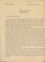 pismo z Kwartalnika "Ochrona Zabytków" z dnia 3 maja 1965 r. z prośbą o przygotowanie artykułu pt. "Zagadnienia przestrzenne ukształtowania obrzeży zalewu z punktu widzenia ochrony elementów krajobrazowych i zabytkowych", skan 1