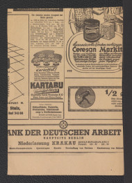 fragment karty z niemieckojęzycznego „Warschau Zeitung” z 10 września 1943 r. zawierający artykuł pt. Wenig bekannter Park – seltene Aussicht wraz z dwubarwną reprodukcją fotografii, skan 2