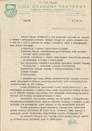 zaproszenie ze strony Zarządu Okręgu Krakowskiego Ligii Ochrony Przyrody z dnia 5 października 1965 r. do wzięcia udziału w uroczystym zebraniu na zamku w Pieskowej Skale, skan 1