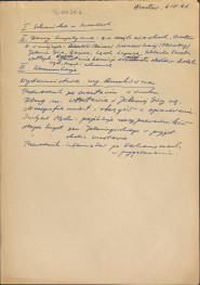 notatki z dnia 4 kwietnia 1946 r. dotyczące schronisk turystycznych w Sudetach, wydawnictw przewodnikowych po Dolnym Śląsku i ochrony przyrody we Wrocławiu, skan 1