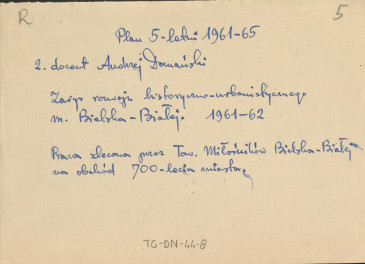Andrzej Domański, Zarys rozwoju historyczno-urbanistycznego miasta Bielska-Białej, 1961-1962 - tamat pracy zleconej przez Towarzystwo Miłosników Bielska-Białej w związku z obchodami 700-lecia miasta, skan 1