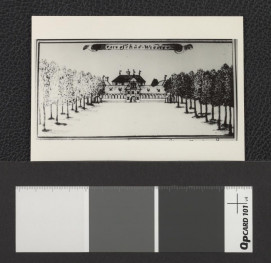 widoki miejscowego ogrodu (fotografie dwubarwne reprodukcji rycin zamieszczonych w Wernher, Topografia Śląska), skan 1