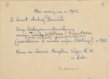 Andrzej Domański, Zarys historyczno-urbanistyczny rozwoju miast Wolborza i Inowłodza oraz wnioski konserwatorskie , 1961 - tamat pracy na zlecenie Prezydium Wojewódzkiej Rady Narodowej w Łodzi, skan 1