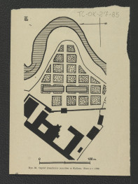 plan ogrodu klasztornego jezuitów w ww. miejscowości; stan z 1785 r. opracowany przez Gerarda Ciołka w 1950 r.; , skan 2