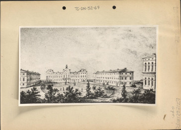ilustracja dot. hasła - dziedziniec - Pałac Kazimierzowski w Warszawie (reprodukcja litografii), skan 1