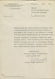 pismo Przewodniczącego Centralnej Komisji Kwalifikacyjnej dla Pracowników Nauki z marca 1957 r. informujące Gerarda Ciołka o jego wyborze na kandydata na członka tejże Komisji, skan 1