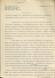 Opinia z dnia 24 października 1947 r. w sprawie projektu inż. Stanisława Gruszczyńskiego dotyczącego kwestii gruzowej na terenie miasta Warszawy, skan 1