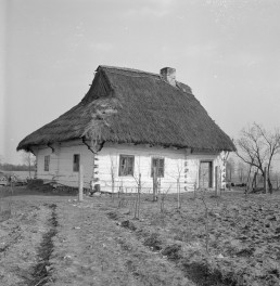 chałupa przy ruinach zamku - zabudowa drewniana, skan 1