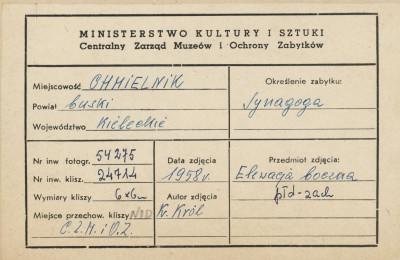 Synagoga - widok zewnętrzny od strony płd-zach. - metryczka, skan 1