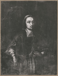 Pałac biskupów - wnętrze, d. sala jadalna, ściana północna, fryz - polichromia, portret bpa Stanisława Dąmbskiego, skan 1