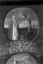 kaplica cmentarna - wnętrze: obraz "Taniec Śmierci" - fragment, skan 1