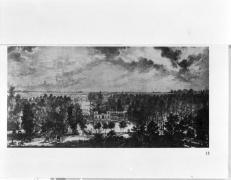 "Łazienki Lubomirskiego". Akwarela F.A. Lohrmana z 1777 roku (widok od pn.-wsch.). Źródłem reprodukcji z M. Kwiatkowski "Łazienki - Belweder" 1986  , skan 1