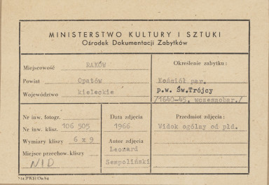 Kościół parafialny - widok elewacji płd. - wsch. - metryczka, skan 1