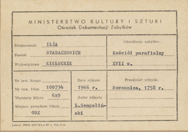 Kościół parafialny - widok na dzwonnicę - metryczka, skan 1