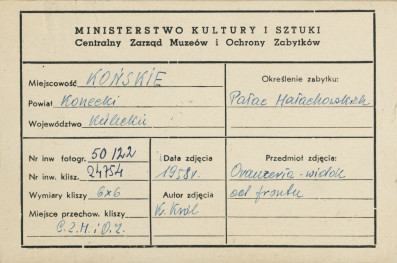Zespół pałacowy - oranżeria egipska, elewacja frontowa - fragment - metryczka, skan 1