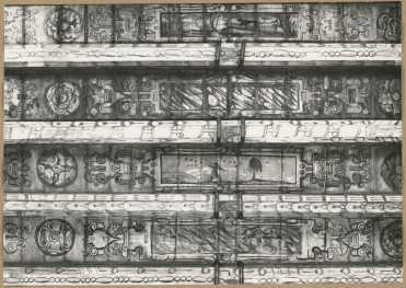 Pałac biskupów - wnętrze, d. sala jadalna, fragment polichromii stropu , skan 1