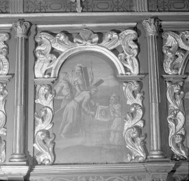 Kościół św. Jan Chrzciciela i św. Jana Ewangelisty - wnętrz: manierystyczne stalle, obraz ze sceną "Chrystus i św. Weronika z chustą", skan 1