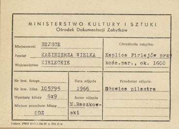 Kaplica Firlejów - głowica pilastra - metryczka, skan 1