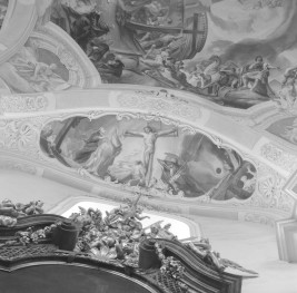 Bazylika mniejsza św. Jadwigi - wnętrze: polichromie na sklepieniu, skan 1