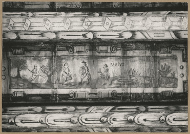 Pałac biskupów - wnętrze, d. sala jadalna, fragment polichromii stropu , skan 1