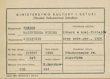 Kaplica Firlejów - ołtarz - płaskorzeźba św. Augustyna - metryczka, skan 1