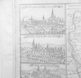 Opactwo cystersów. Rycina z "Topografii Śląska" autorstwa Friedricha Bernharda Wernera. , skan 1
