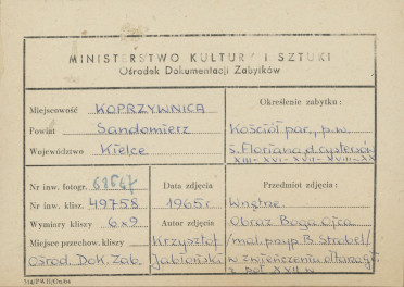 Zespół klasztorny - kościół, wnętrze , obraz Boga Ojca w zwieńczeniu ołtarza głównego - metryczka, skan 1
