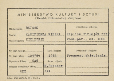 fragment sklepienia Kaplicy Firlejów - metryczka, skan 1