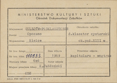 Zespół opactwa cystersów - klasztor, wnętrze kapitularza - metryczka, skan 1