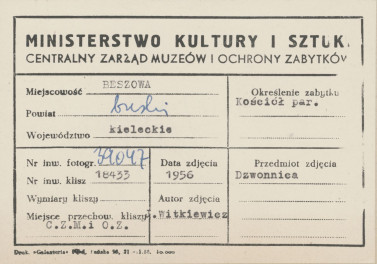 Kościół parafialny - dzwonnica drewniana  - metryczka, skan 1
