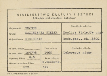Kaplica Firlejów - dekoracja niszy - metryczka, skan 1