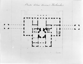 Łazienki Królewskie. Pałac na wodzie. - L. Schmidtner "Rzut przyziemia" (1824)
Reprodukcja z W. Tatarkiewicz "Dominik Merlini" 1955 strona 108., skan 1
