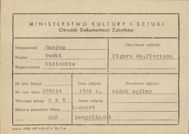 Figura św. Floriana - widok ogólny - metryczka, skan 1