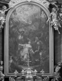 kościół klasztorny augustianów eremitów, ob. parafialny pw. św.św. Wacława, Doroty i Stanisława - wnętrze: ołtarz główny - obraz, skan 1