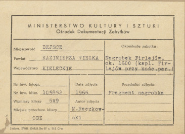 Kaplica Firlejów - nagrobek Firlejów - fragment dekoracji  - metryczka, skan 1