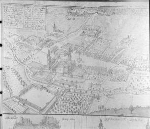 Panorama miasta. Rycina z "Topografii Śląska" autorstwa Friedricha Bernharda Wernera. , skan 1