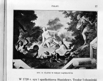 Łazienki Królewskie. Pałac na Wodzie. Pokój kąpielowy. Malowidło plafonowe.
Reprodukcja z W. Tatarkiewicz "Pięć studiów o Łazienkach St. Augusta" 1925., skan 1
