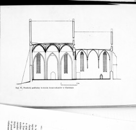 żródło: T. Mroczko, Architektura gotycka na ziemi chełmińskiej, PWN 1980 - kościół franciszkanów - przekrój podłużny, skan 1