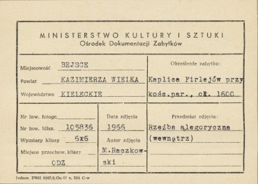Rzeźba w Kaplicy Firlejów - metryczka, skan 1
