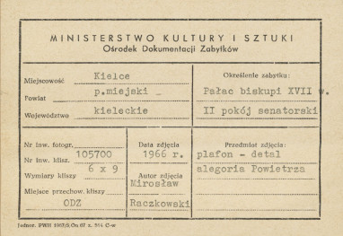 Pałac biskupów - wnętrze , II pokój senatorski , fragment plafonu, alegoria Powietrza - metryczka, skan 1