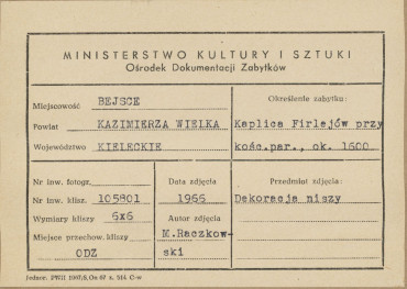 Kaplica Firlejów - dekoracja niszy - metryczka, skan 1