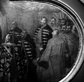 pałac Biskupów Krakowskich - Pierwszy Pokój Senatorski /I p./ - plafon - część środkowa ze sceną przyjęcia posłów szweckich przez króla Władysława IV - fragment, skan 1