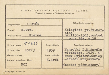 Kolegiata - wnętrze, widok nagrobka Anny Szydłowieckiej - metryczka

 , skan 1