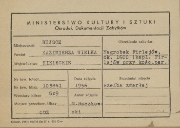 Kaplica Firlejów - nagrobek Firlejów - rzeźba zmarłej  - metryczka, skan 1