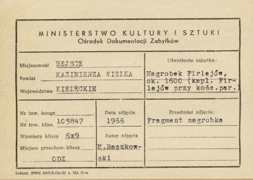 Kaplica Firlejów - fragment nagrobka - metryczka, skan 1